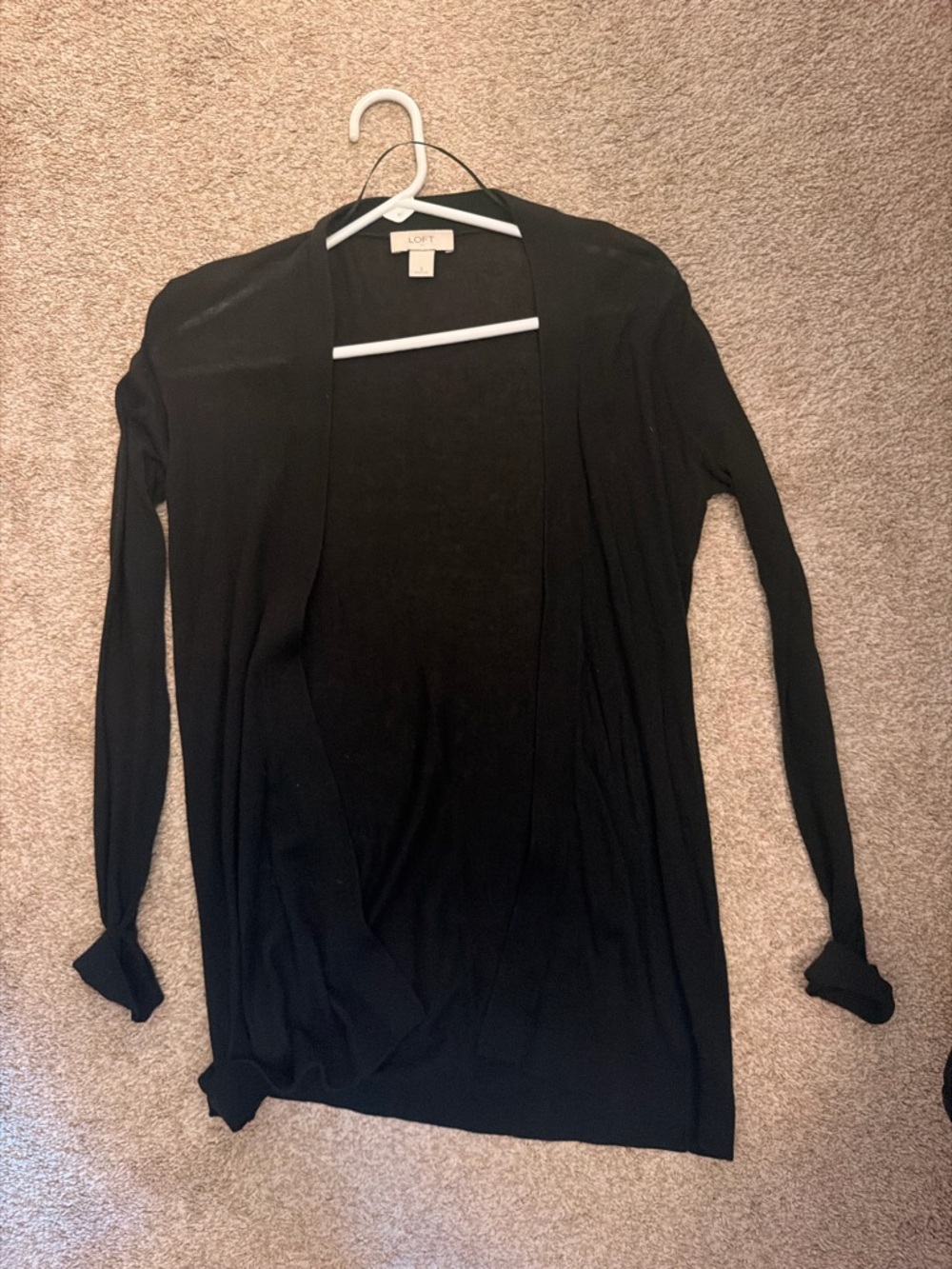 LOFT Black Open-Front Lightweight Cardigan - Long Sleeve